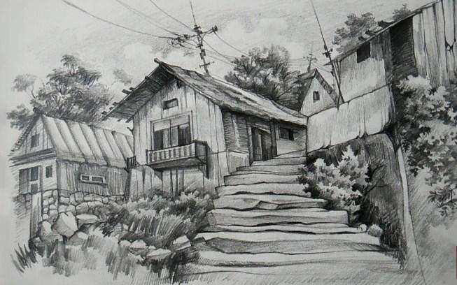 Arsiran Pemandangan Desa