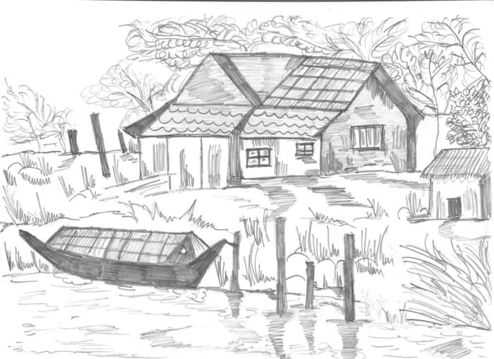 Gambar Pemandangan Dengan Teknik Arsir